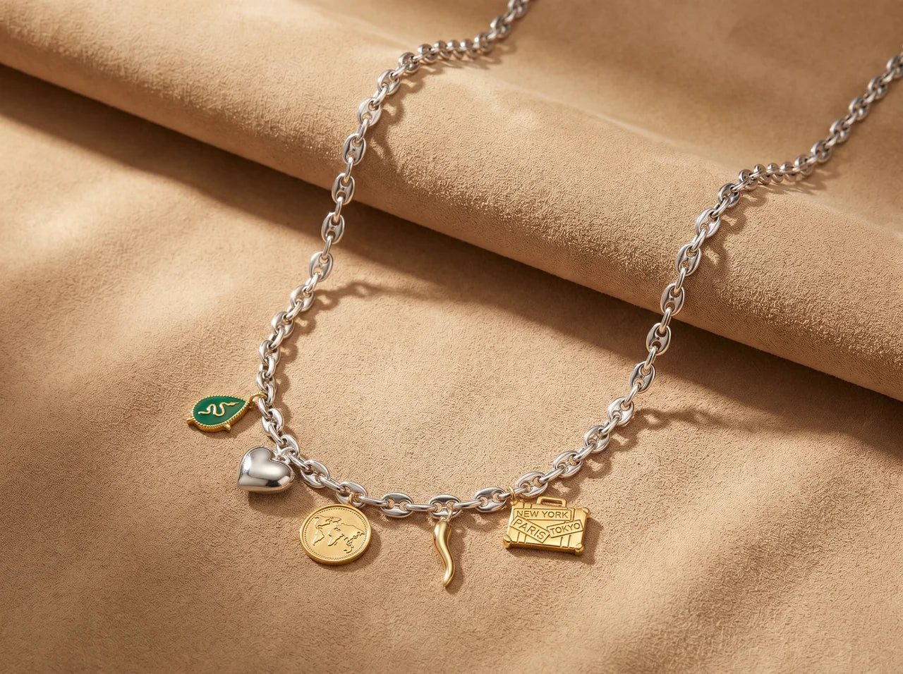 Lucky Traveler Silver Charm Necklace